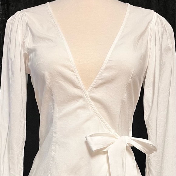 WeWoreWhat Blanca Wrap Dress Womens Size Small White Plunge Long Sleeve Poplin - Picture 4 of 16